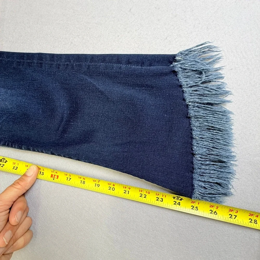 FRAME Jeans Womens 25 Le Crop Mini Boot Blue Fringe Hem Dark Wash Denim - Picture 7 of 10